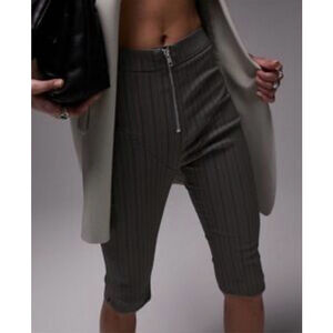 NWT Topshop Sage Green Pinstripe Capri Pants High Rise Size US 10